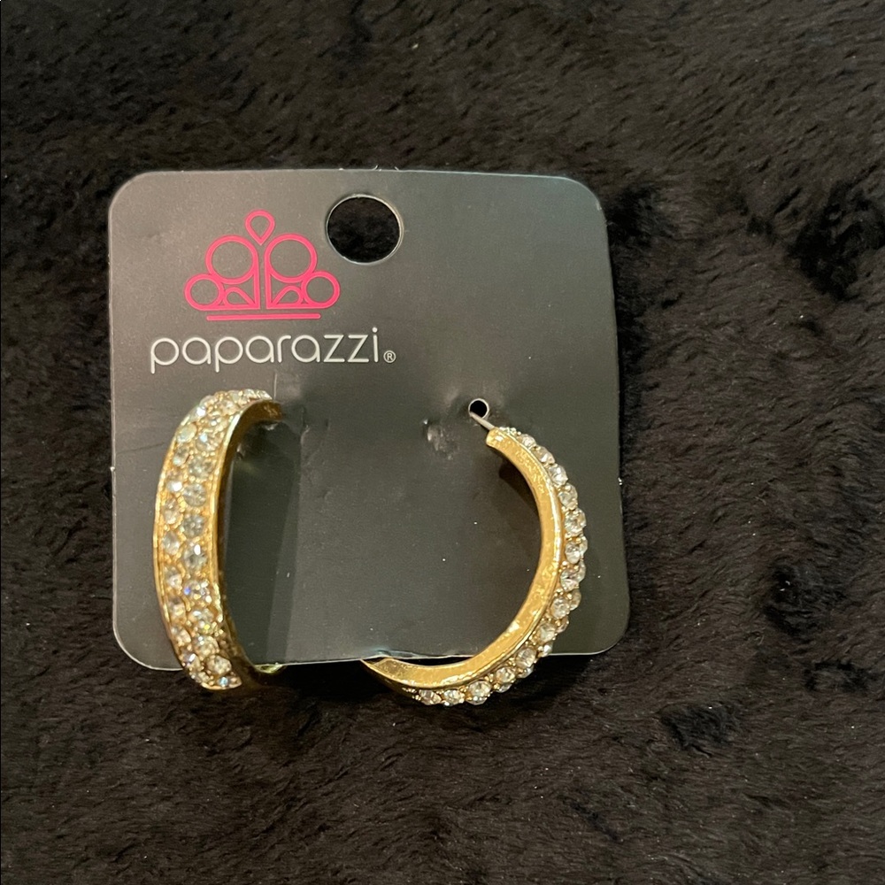 Paparazzi Gold Rhinestone Hoop Earrings